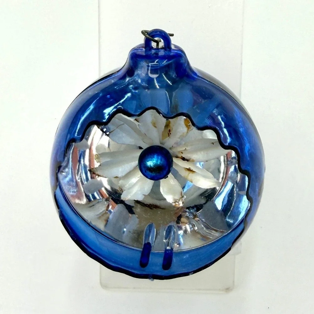 Jewelbrite Cobalt‎ Blue Mercury Glass Single Indent Flower Christmas Ornament